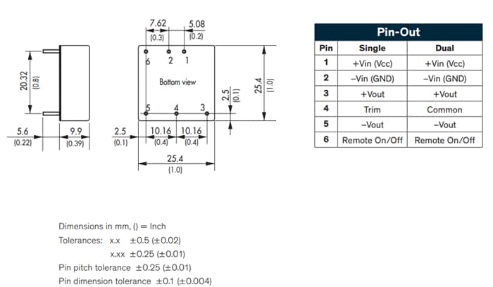 Mechanical Drawing - TRACO Power THN 15N DC/DC Converters